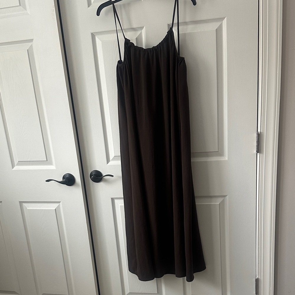 Simple Brown Spaghetti Strap Dress